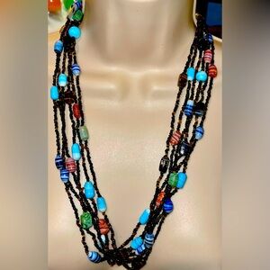 NWT Handmade in India Beautiful 5 Strand Beaded Necklace. 26”